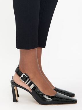 MICHAEL Michael Kors Black Patent Slingback Heels with Gold Tone Heel